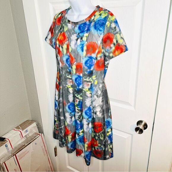 Catherine Malandrino Vondie Print Scuba Fit Flare Dress Pleated Floral 10 - Picture 7 of 12